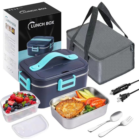 Juvenixs Electric Lunch Box with Stainless Steel Fork & Spoon and Insulated Carry Bag